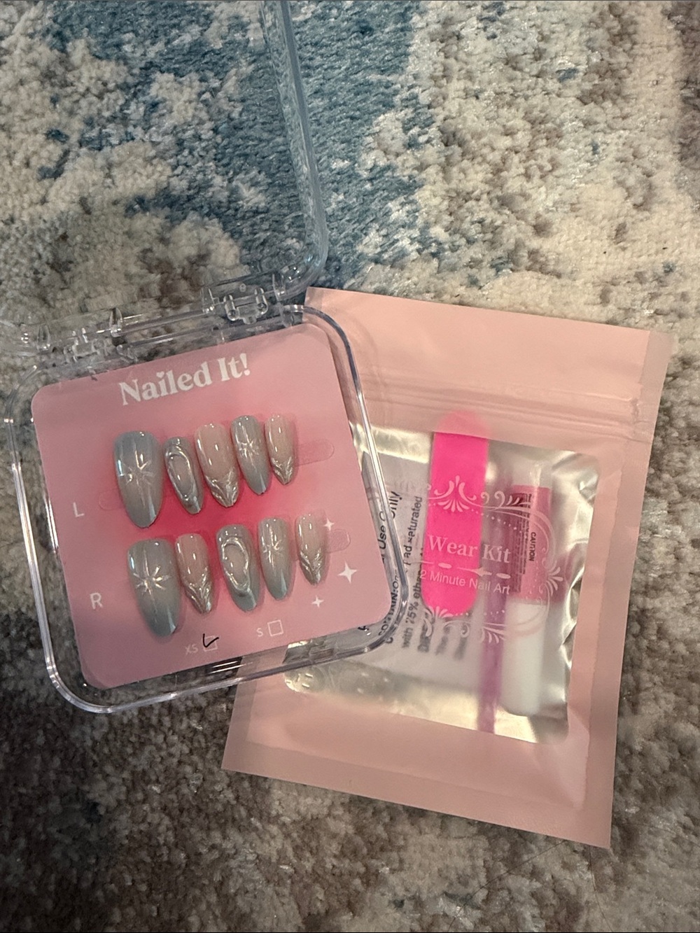 Nailed It! Hand painted Light blue Marble Press-On Nails Set